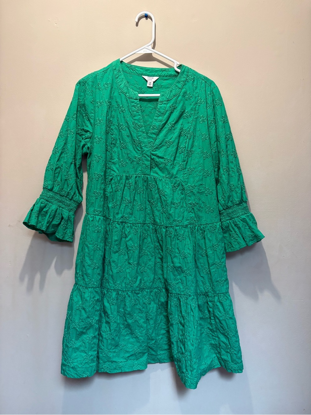crown & ivy Green Eyelet Tiered Mini Dress